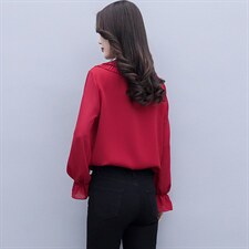 2021春季新款简约优雅气质娃娃领舒适气质小衫，女装蕾丝衫/雪纺衫，婷思杰（原婷想服饰）