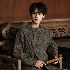 中性新品新中式（八旗都统）风唐装蟒纹提花改良中衣盘扣外套图片