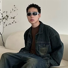 美式复古廓形水洗做旧牛仔外套男士春季新款街头嘻哈宽松夹克上衣，男装工装外套，星座1210-1