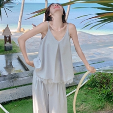气质女神范蕾丝拼接露背吊带上衣阔腿裤套装两件套女夏法式温柔风，女装套装/套裙，纯色衣恋