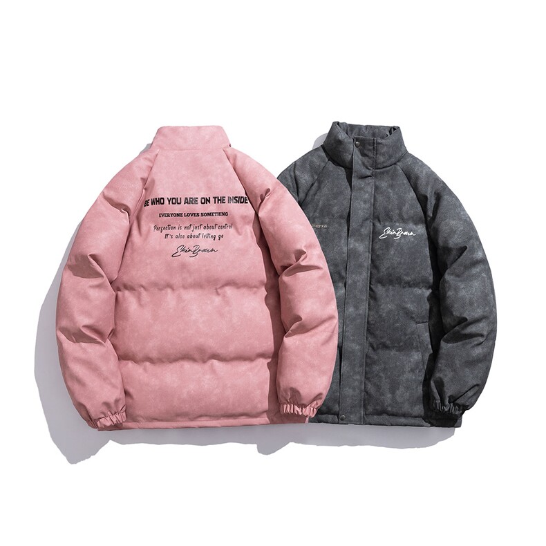 白底立领PU皮复古做旧金属印花字母设计棉衣男MY77732P130控178，男装棉衣，星座227-7