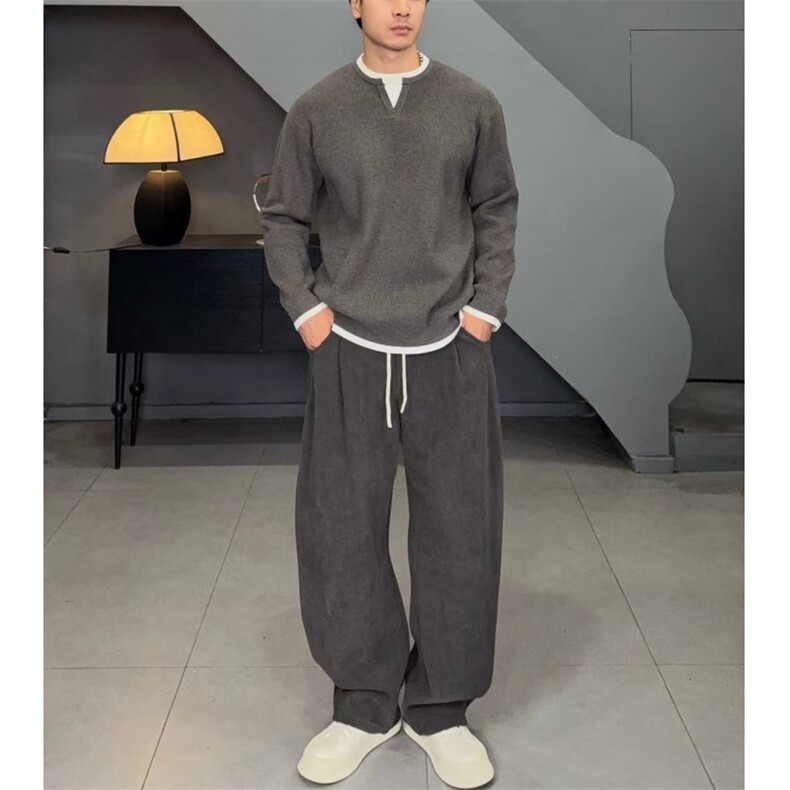 （网图慎用）直播假两件设计针织毛衣圆领套头毛衣3201-P85,男装针织衫/毛衣,电商A243