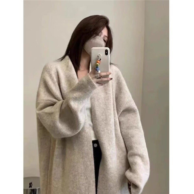 温柔慵懒风中长款软糯燕麦色毛衣女宽松设计感小众针织开衫外套女,男装针织衫/毛衣,星座506A