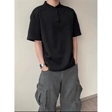 网图-T恤高街痞帅夏季POLO衫正肩拼接男装短袖大码上衣S430-特28，男装T恤，电商A233-1