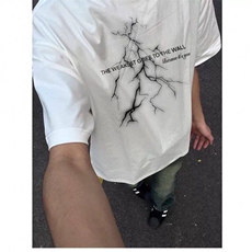 闪电印花t恤男款短袖夏季欧美高街ins潮牌痞帅纯棉半袖情侣体恤衫，男装T恤，星座1008