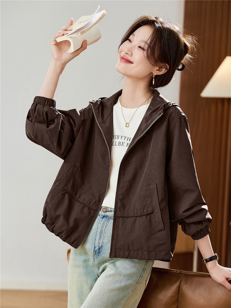 时尚休闲连帽短款外套女2025秋季新款宽松显瘦百搭超好看夹克上衣,女装短外套,木子恋