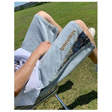 短裤男夏季新款潮牌痞帅拼接刺绣运动裤子潮流宽松直筒休闲五分裤，男装牛仔裤，星座1013