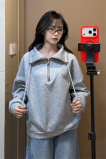 雪尼尔立领卫衣美式复古潮流打底设计重磅翻领外套卫衣常规P49，男装T恤，电商B319