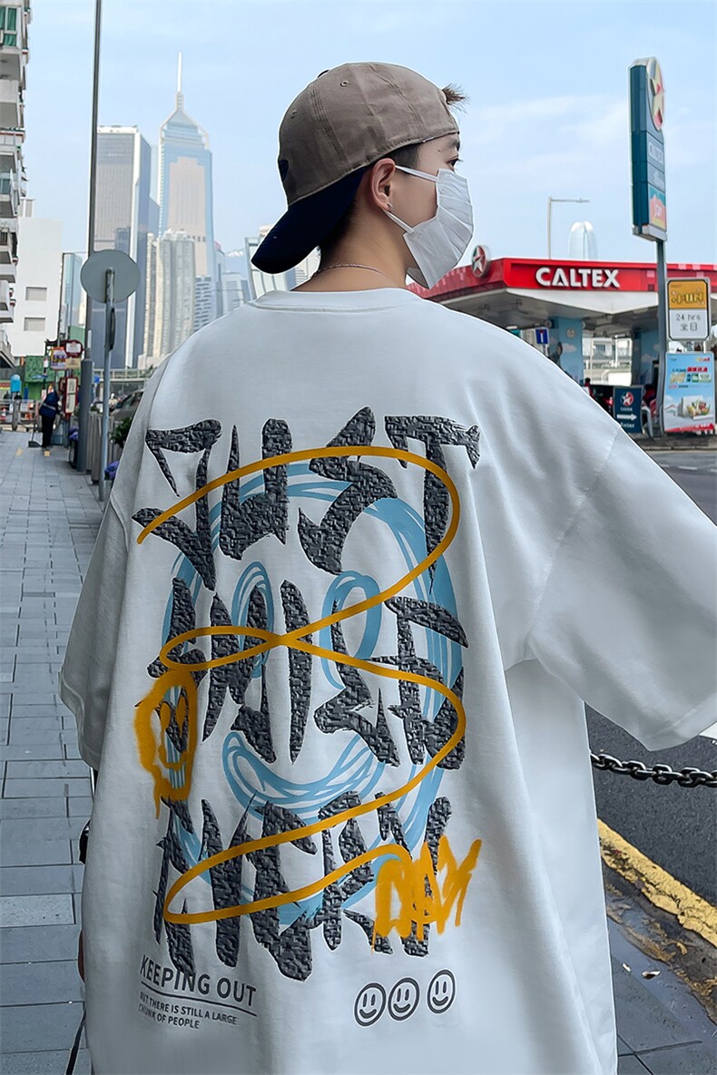 XZ514-2-T1013-P25美式短袖T恤男2026夏季字母涂鸦印花体恤上衣,男装T恤,星座514-2(原B239)