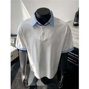 25夏装新品 假两件衬衫领短袖T恤POLO衫翻领上衣男 H1077 特P38图片