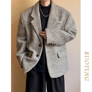 现货-秋冬潮牌羊毛呢垫肩西装外套男时尚呢子夹克-AJ23121-P155图片