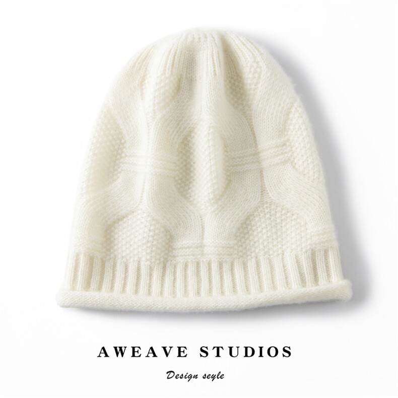 2025春秋新款羊绒帽女100纯山羊绒休闲减龄针织帽卷边保暖包头帽，帽子，咔绒特