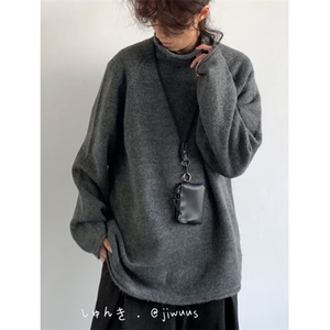 秋冬简约气质圆领侧开叉宽松灯笼袖柔软套头针织毛衣M19,孔雀蓝搭配什么颜色织毛衣好看图片