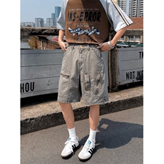 多口袋工装短裤男夏季宽松直筒休闲裤潮牌阔腿五分裤子8116P61，男装牛仔裤，星座410-2