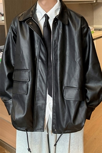 港风工装皮夹克中性休闲宽松皮衣男大码M-5XL夹克JK7761P85控118图片