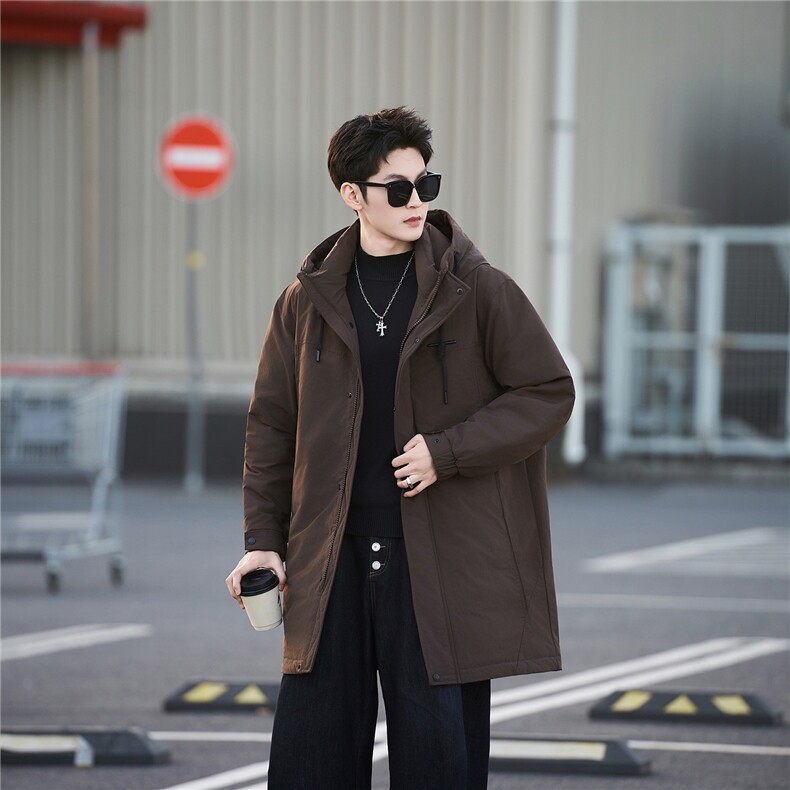 标50绒冬季袄子男士中长款连帽羽绒服保暖外套B338-9919-P275，男装羽绒服，电商B338