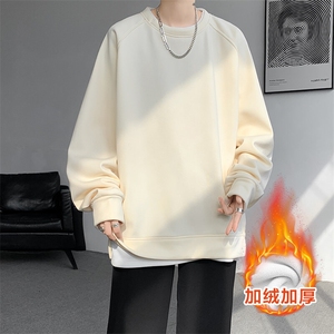 8XL-M加绒假两件卫衣加肥加大码美式复古圆领上衣WY5103P55加绒65图片