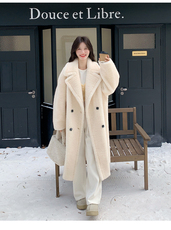 羊羔毛长款皮毛一体保暖加厚大衣冬2025新款潮流外套，女装羊羔毛/颗粒绒，浙宝270