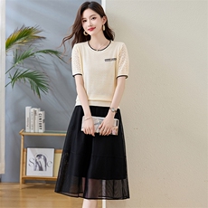 小香风时尚套装裙女2025夏新款气质显瘦减龄短袖上衣半身裙两件套，女装套装/套裙，欣贝拉