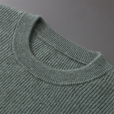 舒适百搭简约秋冬新款2025圆领袖口条纹羊绒衫，男装羊绒套衫，蒙亿羊绒