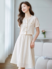 AGOINCAT小香风时尚套装裙女夏季减龄小个子高端精致半身裙两件套，女装套装/套裙，时尚风爆