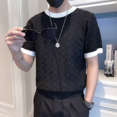 夏季镂空冰丝休闲针织短袖男装薄款透气潮流百搭圆领男士半袖T恤，男装T恤，星座1013