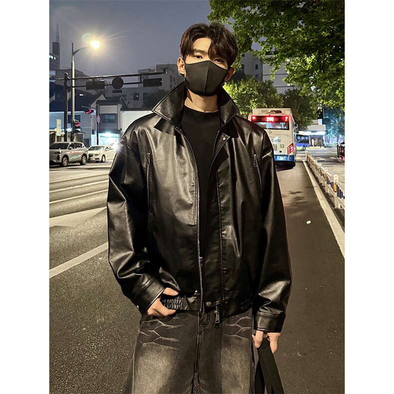 秋季机车痞帅高街PU皮男宽松拉链设计皮衣外套J5229-特P70控128,男装皮衣,电商A001