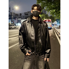 秋季机车痞帅高街PU皮男宽松拉链设计皮衣外套J5229-特P70控128，男装皮衣，电商A001