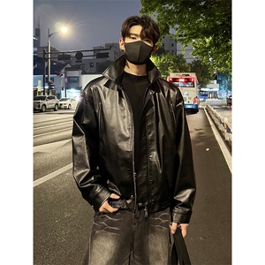 秋季机车痞帅高街PU皮男宽松拉链设计皮衣外套J5229-特P70控128图片
