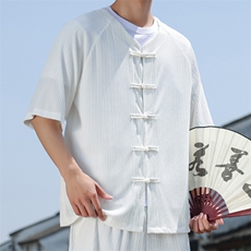 2025夏季新款风男装汉服盘扣新中式开衫唐装竖纹衬衫C101-P45，男装衬衫，电商B277(原6028)