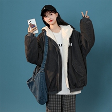 高品质休闲牛仔情侣连帽羊羔毛棉衣潮A161-2-MY518-P145控165，男装棉衣，电商A161-2