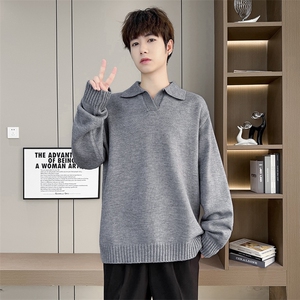 8757-P48 2025年秋冬新款翻领毛衣男时尚长袖针织衫图片
