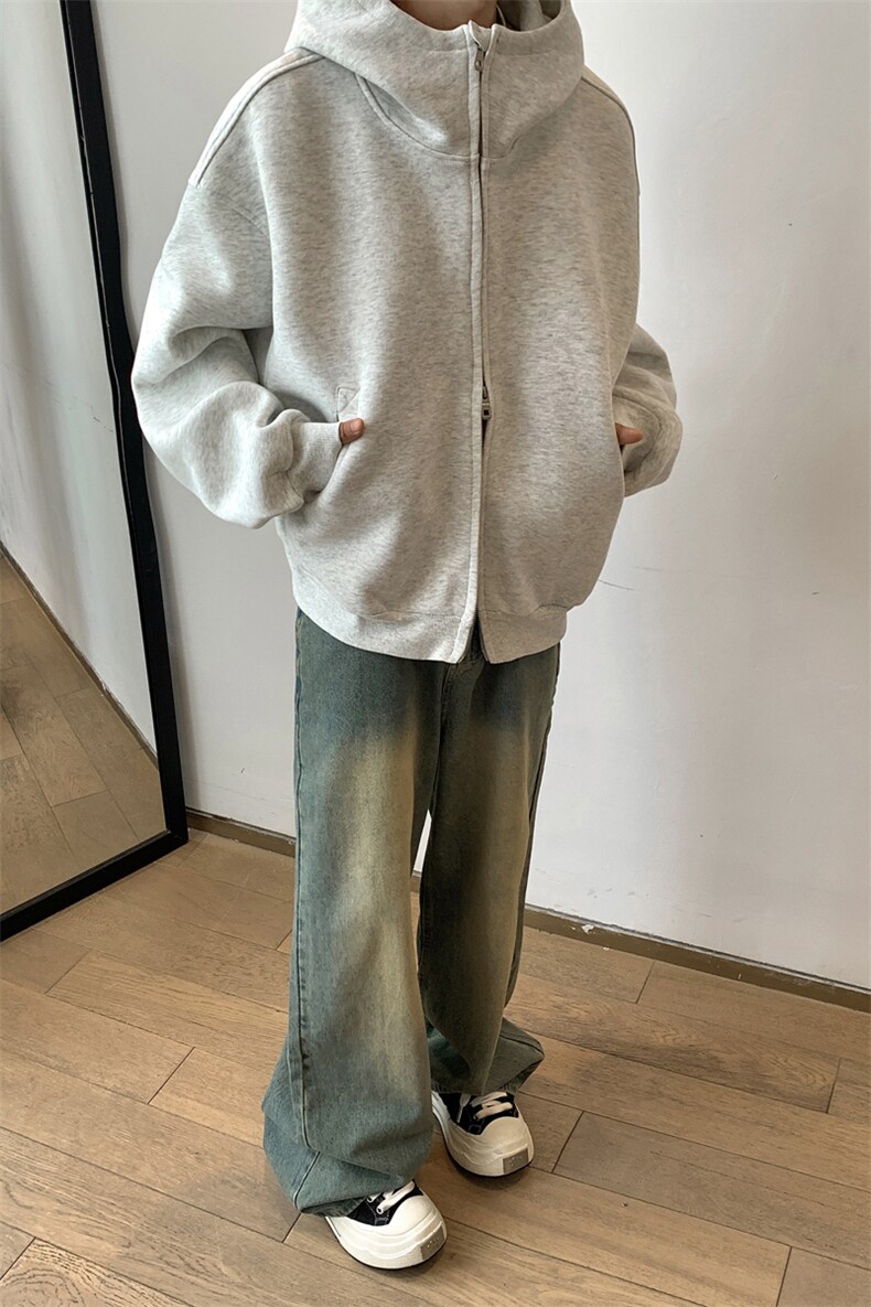 现货7秋冬加厚cleanfit美式休闲重磅480G短款开衫卫衣TTTB05-P98,男装卫衣,星座1315