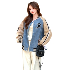 【现货】撞色字母刺绣棒球服牛仔外套82701-P155-K228，女装短外套，2B076