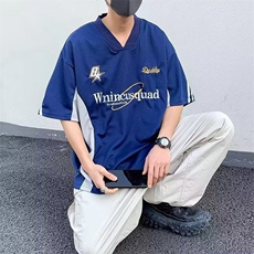短袖t恤男潮牌夏季宽松五分袖2025年红潮流ins简约印花上衣，男装T恤，星座506A