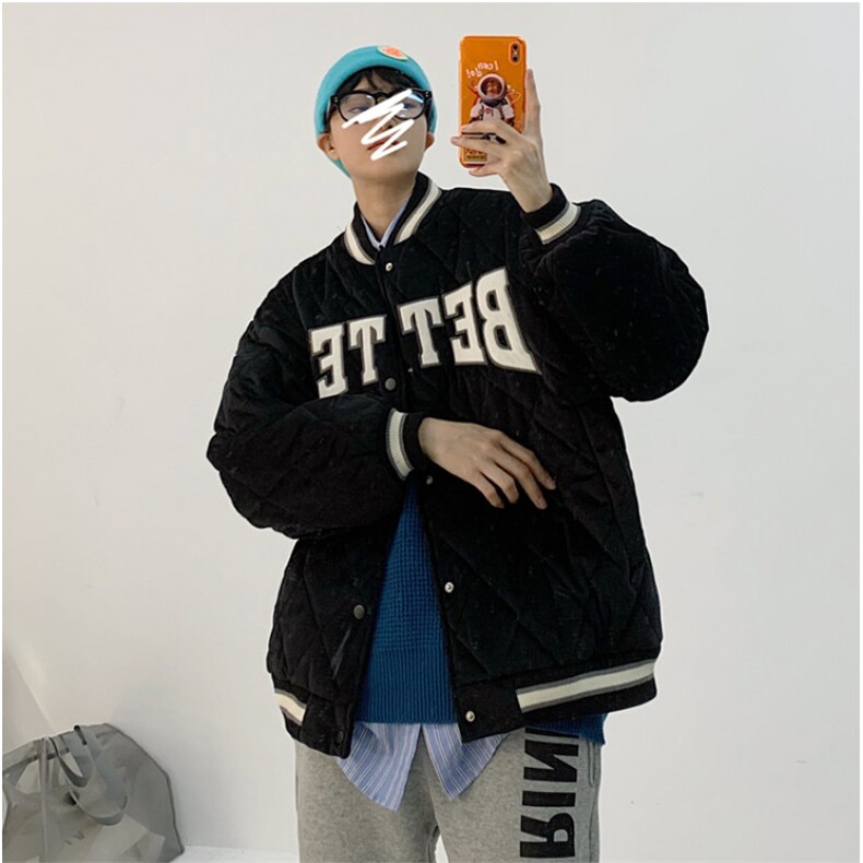 棒球服棉衣男潮牌字母棉服港风ins菱形格情侣夹克外套M8002p58图片
