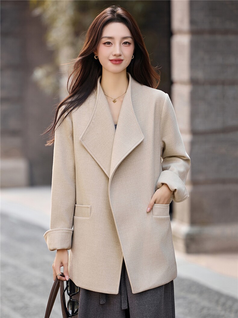 优雅气质大翻领毛呢外套女2025秋冬高级感中长款系带收腰毛呢大衣,女装毛呢外套,火爆靓佳人