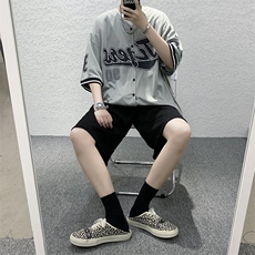 开衫印花短袖T恤男女夏季ins港风复古棒球服衬衣宽松五分半袖体恤，男装T恤，星座1210-1