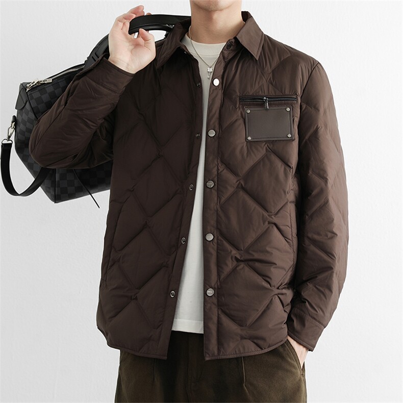 商务通勤轻薄款羽绒服男士轻便保暖衬衫式时尚翻领羽绒服外套潮,男装衬衫,星座914