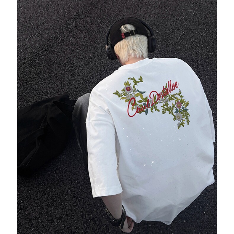 可48小时发货支持抖音得物来样二开美式满天星亮片短袖T恤MTX717,男装T恤,电商A486-1