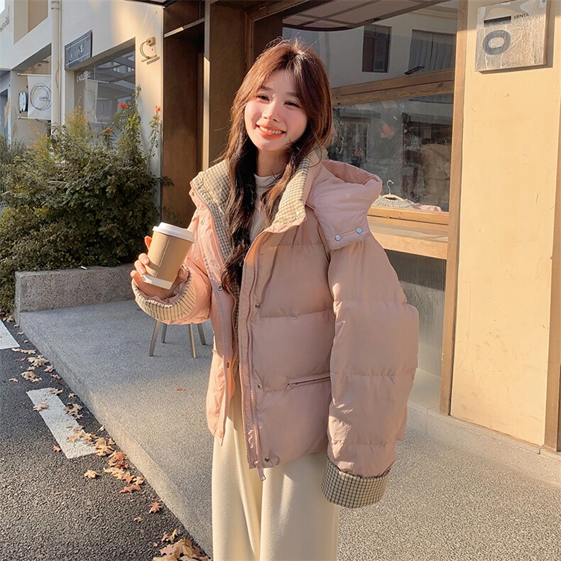 【现货50R】2025冬季新款格子撞色粉色羽绒服2c009/6619/p255k368,女装羽绒服,2C009