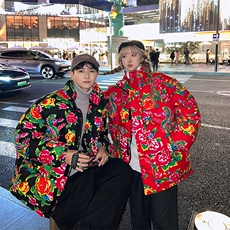 学生情侣东北大花风民族风特色牡丹大花棉袄A168-ZSM07-TP70，男装棉衣，电商A168