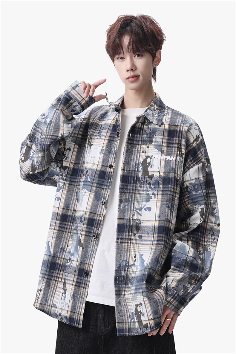 衬衫男春季新款港风宽松大码扎染长袖衬衣CS3098-特P30,男装衬衫,星座214-3