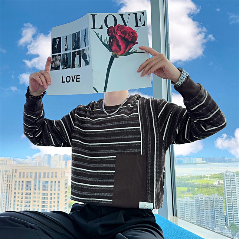 AW213/P78控108秋季社会小伙拼接撞色设计感韩版打底卫衣男黑首,男装T恤,星座305B-1