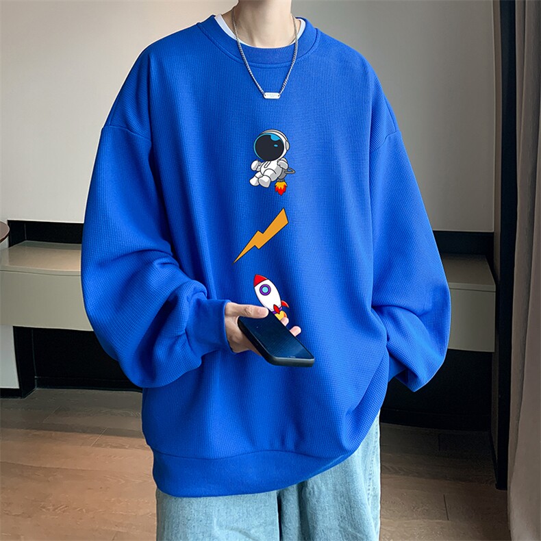 华夫格卫衣圆领卫衣男大码长袖t恤男外套HW76165-P30加绒款-P40,男装卫衣,电商A040