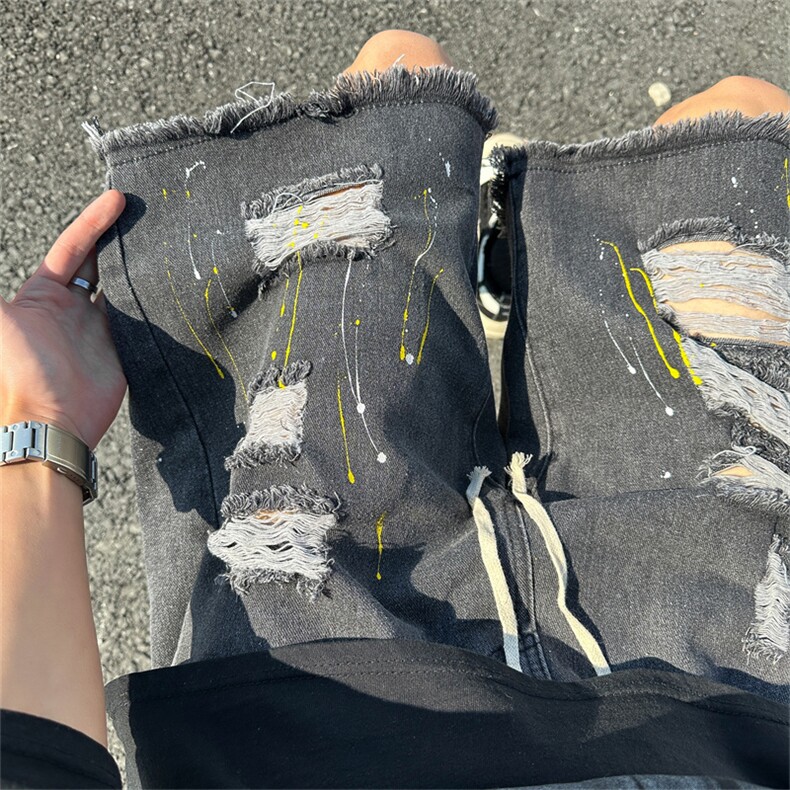 五分破洞牛仔短裤男夏季美式西海岸裤子潮牌沙滩裤工装直筒中裤,男装牛仔裤,星座410-6（原星座1304-1）