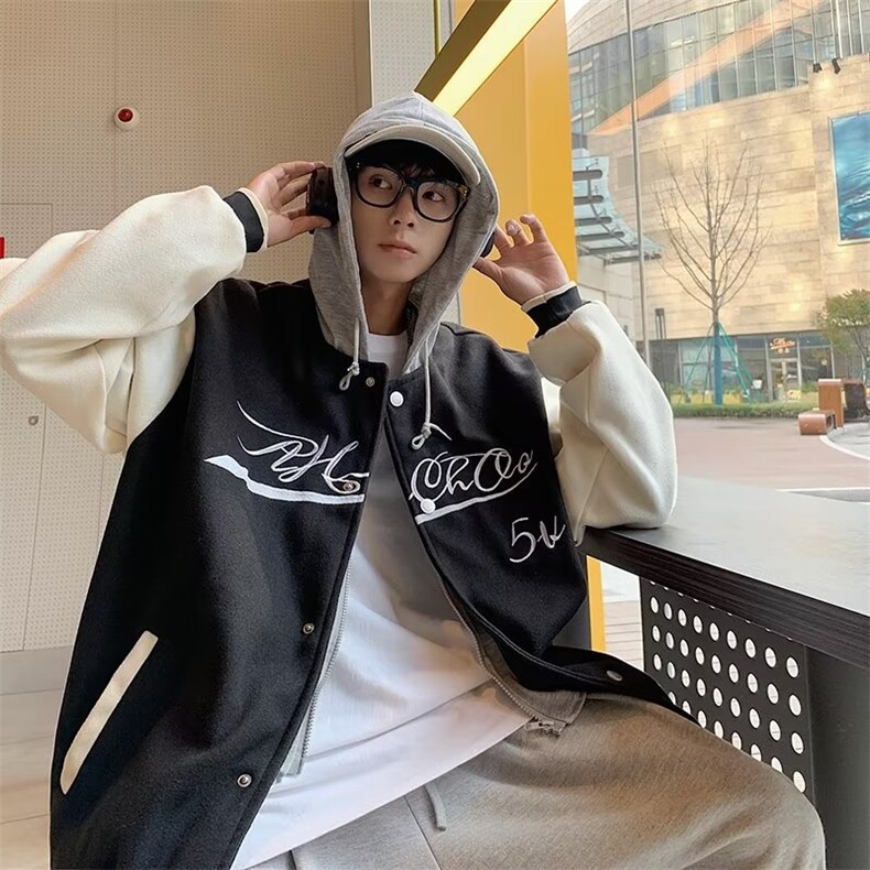 美式街头假两件外套炸街原宿风棒球服ins潮男914-4-606P55,女装短外套,星座914-4