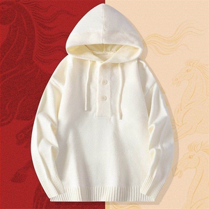 25753-P60新年战袍情侣装秋冬连帽毛衣红色本命马年衣服拜年服图片