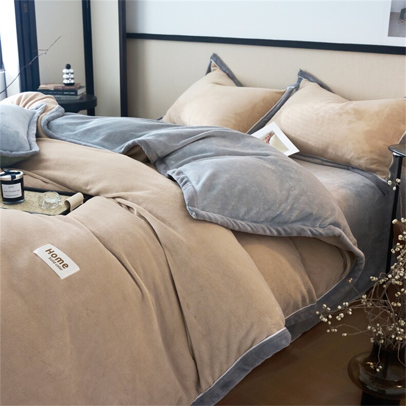 新款纯色牛奶绒包边款四件套包边，床品套件，一起卖家纺