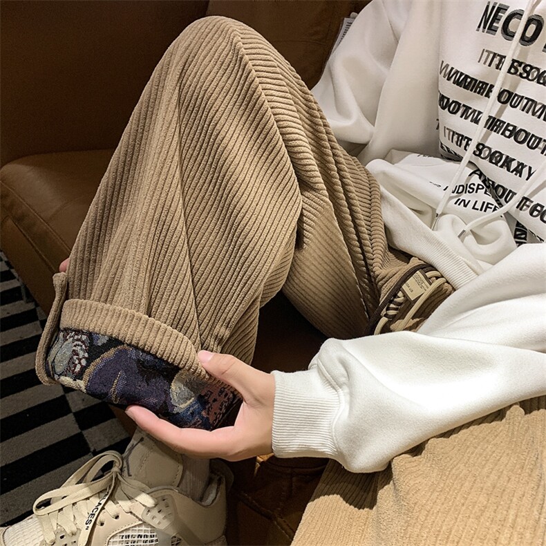 XZ213-DK2002-P55控68港风大码美式灯芯绒卷边设计感阔腿休闲裤,男装休闲裤,星座213
